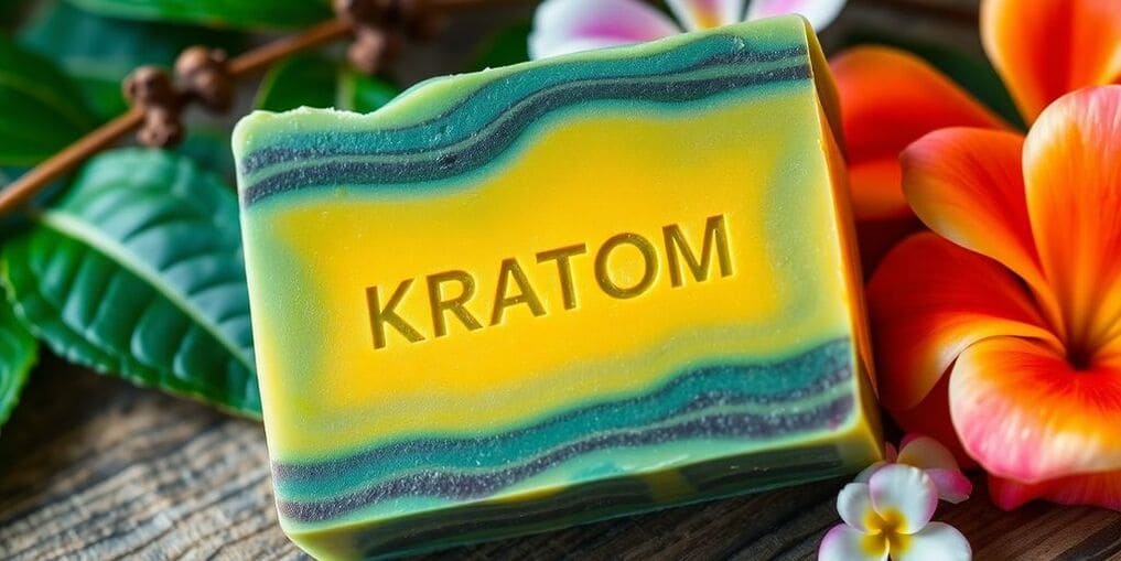 En närbild av handgjord Kratomtvål.